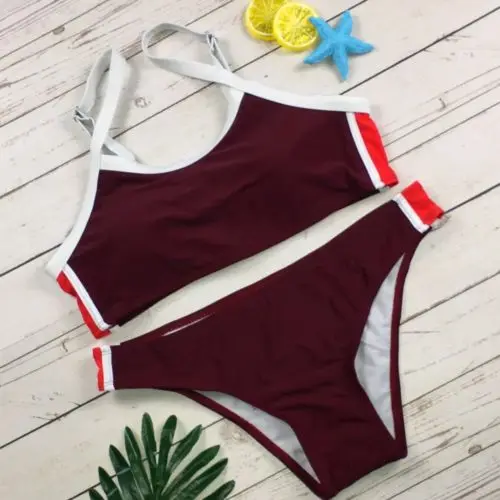 

Women Sexy Solid Bikini Set Push-up UnPadded Bra Swimsuit Triangle Bather Set