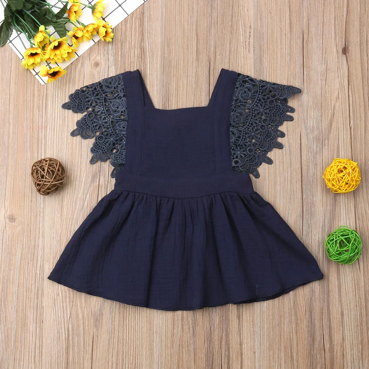 2019 Brand New 0-3T Newborn Toddler Kids Baby Girl Summer Dress Lace Petal Sleeveless Backless Belt Sundress Cotton Solid | Детская