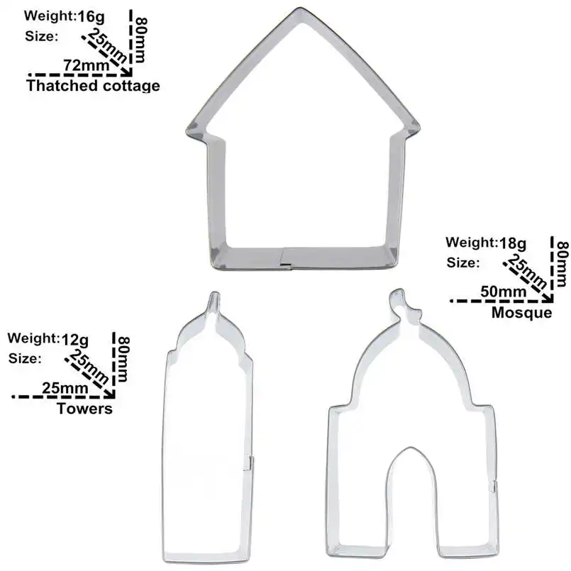 Wooden houses Towers mosque shape 3 piece biscuit cutting molds baking tools cake decorating soft candy | Дом и сад