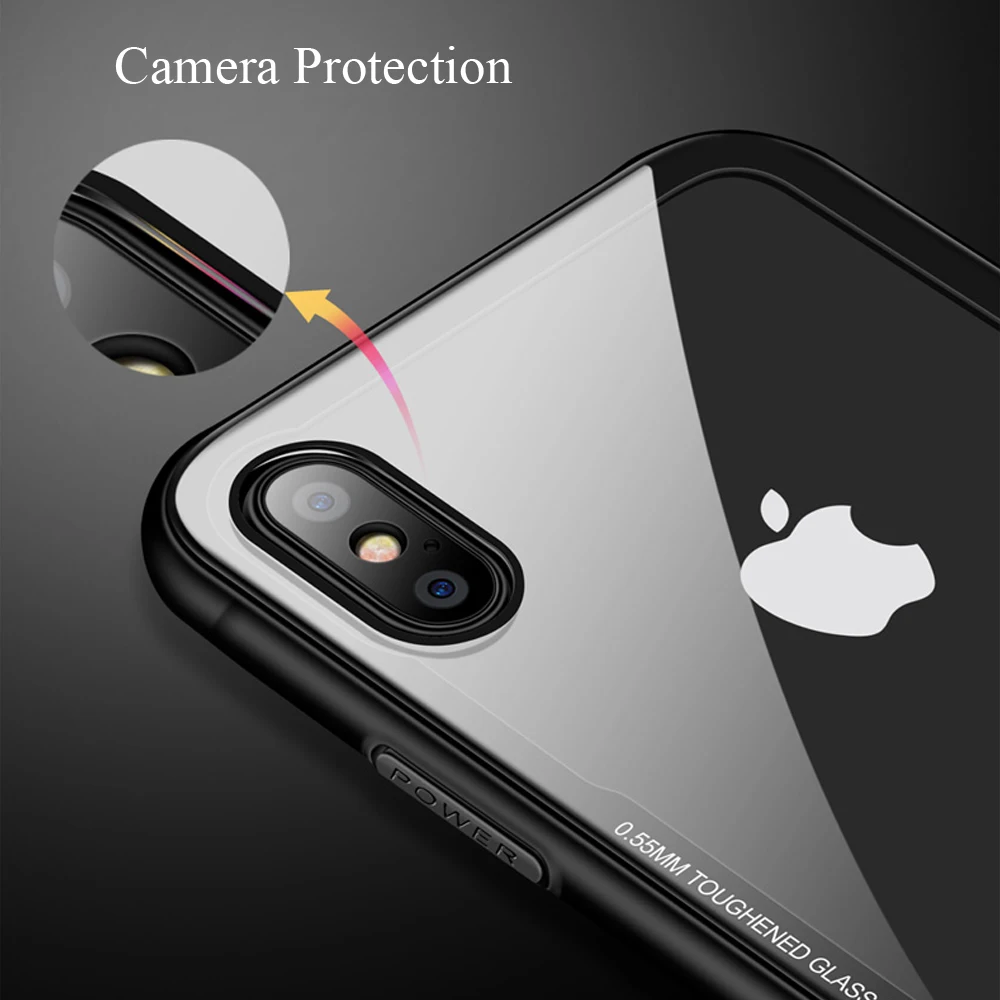 CASEIER 0.7MM GLASS Phone Case For iPhone X XS Max 8 7 6 6s Plus Protective Glass XR Funda Accessories |
