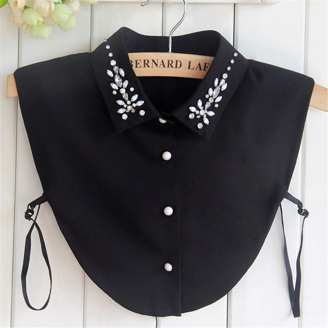 2019 New Arrivals Women Fashion Cotton Beaded White Shirt False Collar Female Crystal Blouses Fake Necklaces |