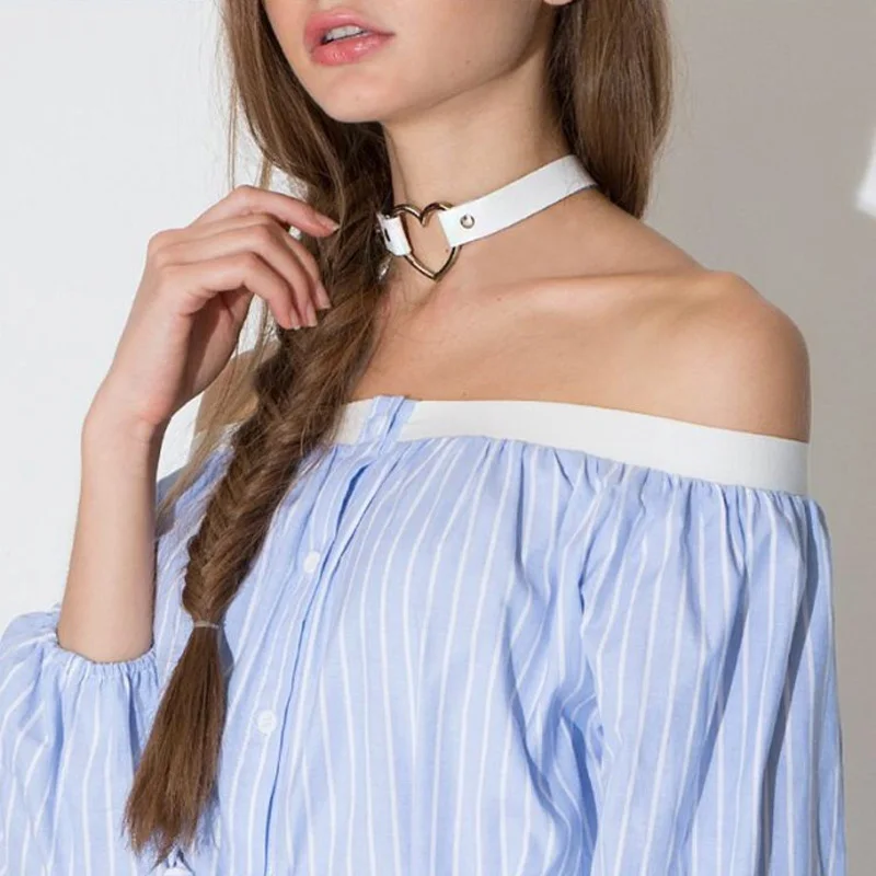 Hot Sale 2019 New Sexy Harajuku PU Leather Choker Necklaces Heart Collar Necklace Jewelry Collier Colar Feminino | Украшения и