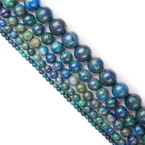 Round beads made of azuric stone chrysollah, untouched beads from natural semi -collet stone for the manufacture of jewelry ...