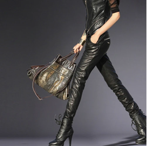 

Hot-selling women fashion imitation sheepskin zipper motorcycle leather pants harem pants pencil pants befree gothic