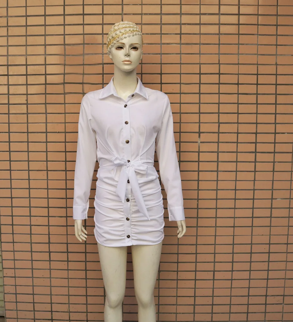 Женское пляжное платье белое Повседневное с длинным рукавом и рюшами 2019|Женские