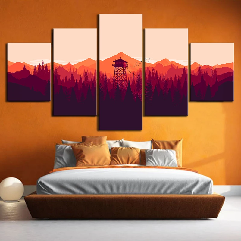 Картина Firewatch для видеоигр минимализм башня наблюдения за огнем лесная Olly Moss