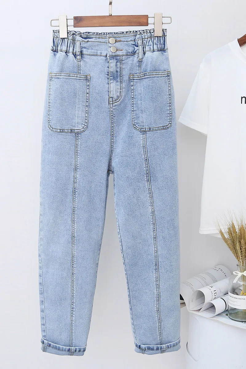 

Hot Sale Summer 2019 New Slim Jeans Casual Women Loose Ankle-Length Denim Pants Female Elastic Waist Harem Jeans Plus Size 5XL