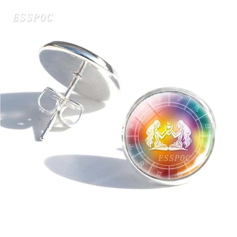 12 серьги с созвездиями стеклянные кабошоны Знаки зодиака Разноцветные Лев Дева