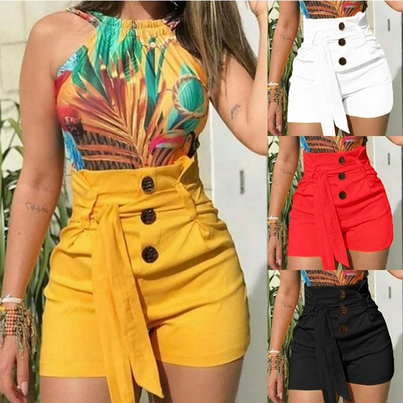 

Chrleisure Women's Shorts Solid High Waist Lace Up Shorts Feminina Summer Loose Casual Short Pants Women's Clothing