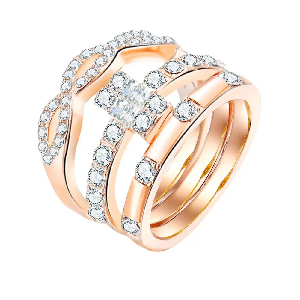 XY фантазии 3 шт./компл. Для женщин золотистое Кольцо Полный Rhinestone сплава