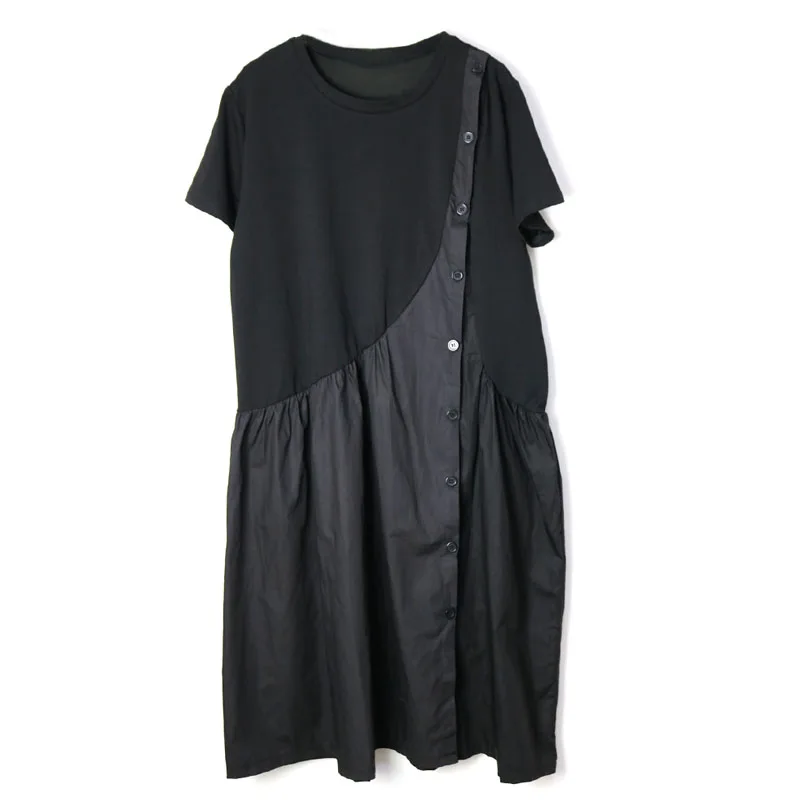 

Summer Casual Solid Women Dress O-neck Short Sleeve Button Loose Plus Size Straight Mid Calf Female Dress 2019 Tide