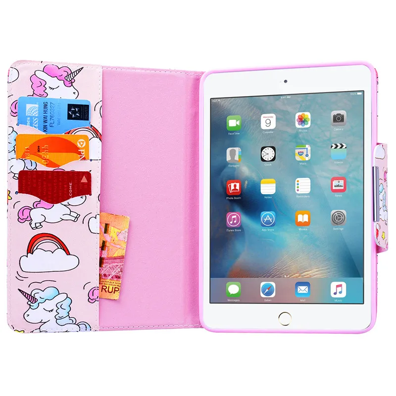 Кожаный чехол книжка для Ipad Mini 1 2 3 с милым единорогом блестящим радужным
