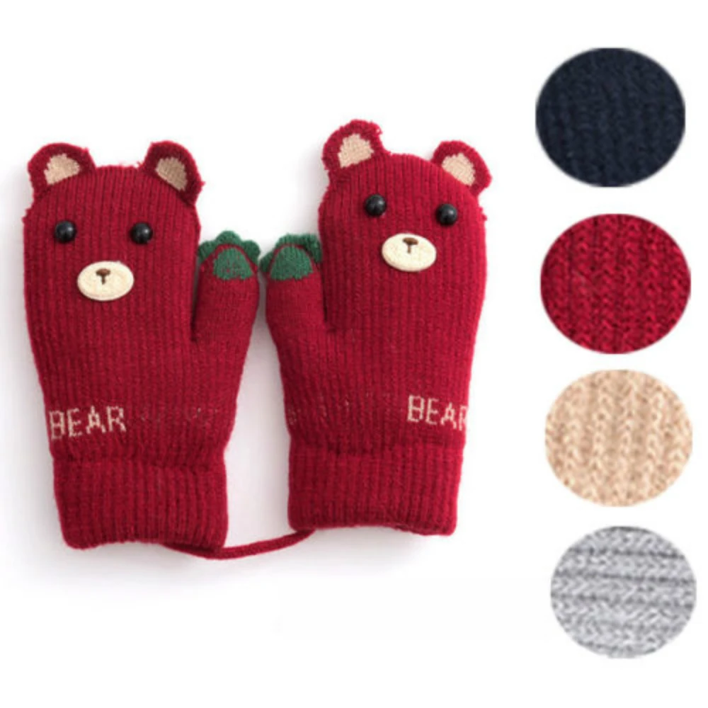 New Arrival Winter Baby Boys Girls Knitted Gloves Warm Rope Full Finger Cartoon kid Mittens for Children Toddler Kids | Детская одежда