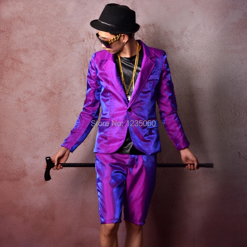 (jacket+pants) Bright purple male suit Silk fabric slim tide stage sets Bar Nightclub Rock show costumes Prom performance outfit | Дом и сад