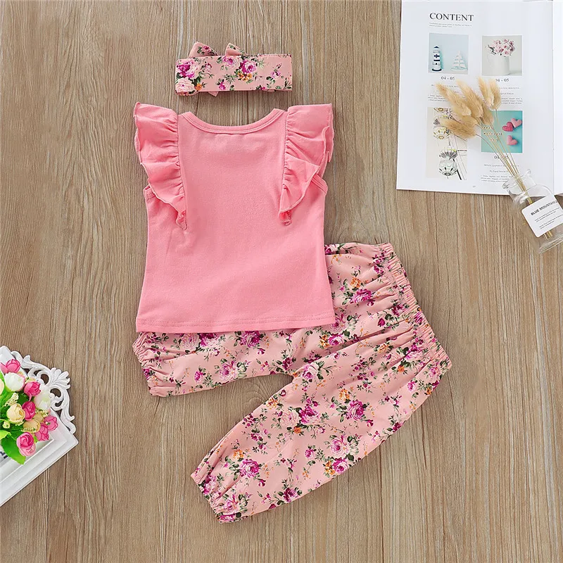 

0-24M Newborn Kid Baby Girls 3pcs Outfits Ruffle Tops Shirt Floral Pants Clothes Set Summer Casual Clothing