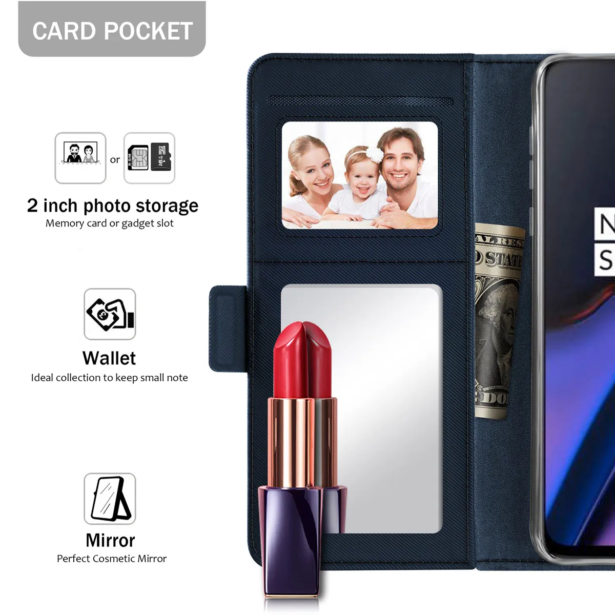 Чехол для Oneplus 7 Pro из искусственной кожи вращающийся держатель карт зеркальный