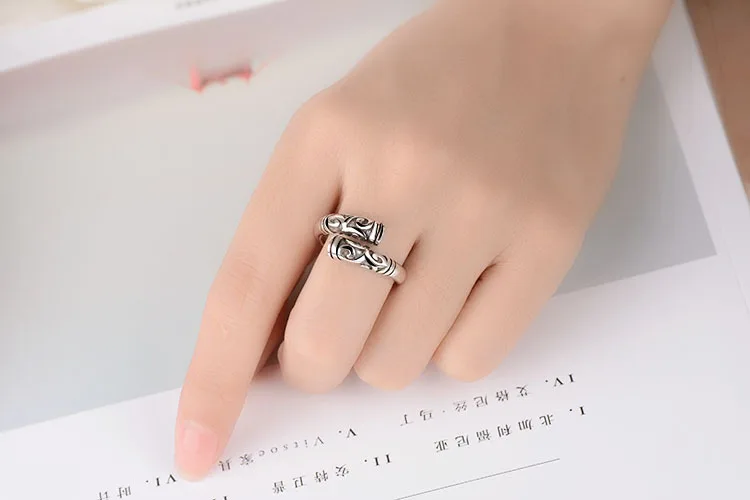 KITEAL 2019 new silver plated 925 engraved resizeable Lady wedding ring balck retro open opal jewelry | Украшения и аксессуары