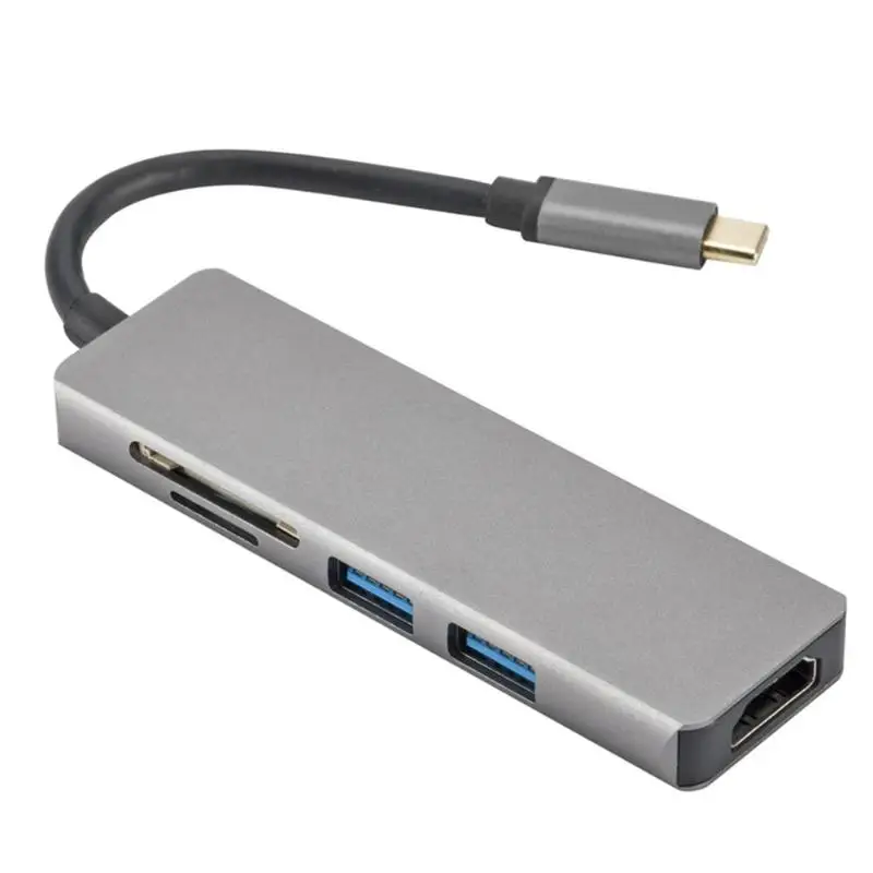 5 в 1 Алюминиевый сплав Type C до 2 x USB 3 0 концентратор + HDMI SD TF кардридер адаптер