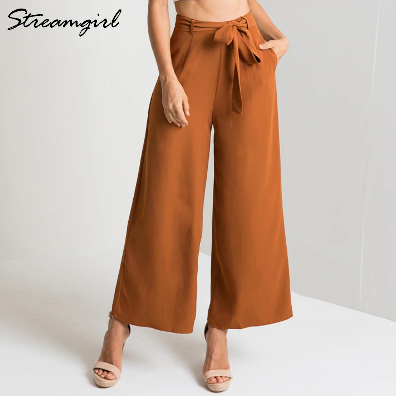 Ladies Wide Leg Pants Summer Women Trousers 2019 Women High Waist Capri Loose Belt Chiffon Casual Wide Leg Pants Plain Office
Ladies Wide Leg Pants Summer Women Trousers 2019 Women High Waist Capri Loose Belt Chiffon Casual Wide Leg Pants Plain Office