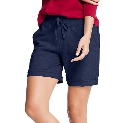 Hanes O4681 Женские французские махровые шорты с карманами темно-синие-маленькие |
