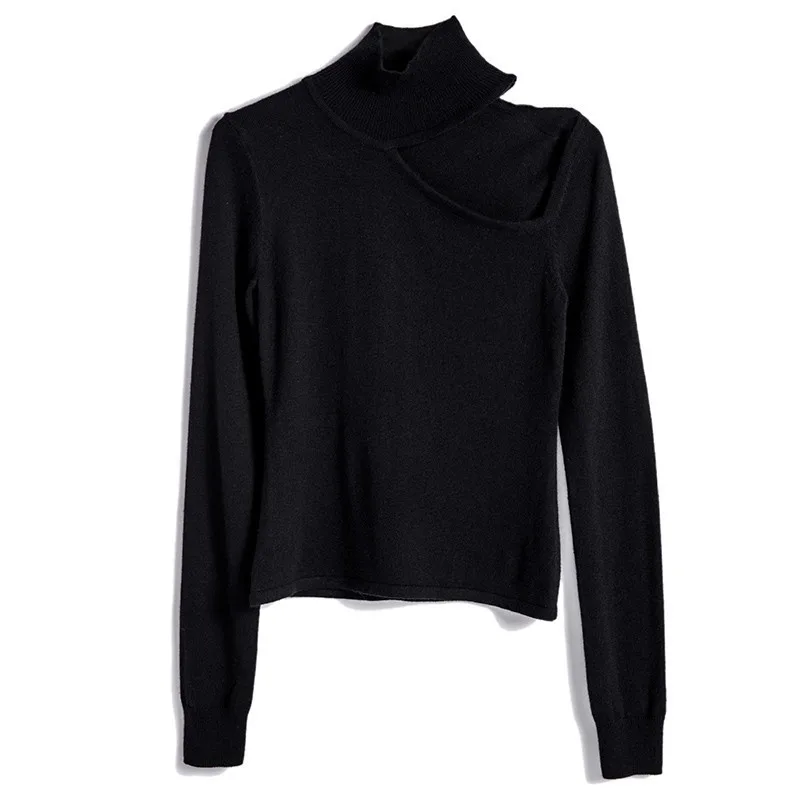 TWOTWINSTYLE Sexy Pullover Tops Female Hollow Out Off Shoulder Turtleneck Long Sleeve Women's Sweater Fashion 2019 Autumn Winter | Женская
