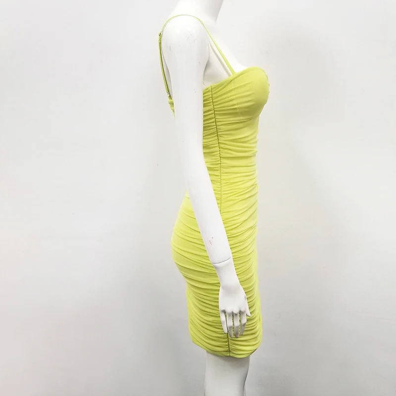 

High Quality Yellow Green Slip Bodycon Mini Rayon Bandage Dress Club Party Cute Dress