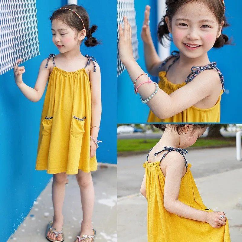 Summer 2019 Beach Holiday Cotton Teen Dresses Clothing Children Pockets Sleeveless Kids Sundress Clothes Baby Girls Dress | Детская