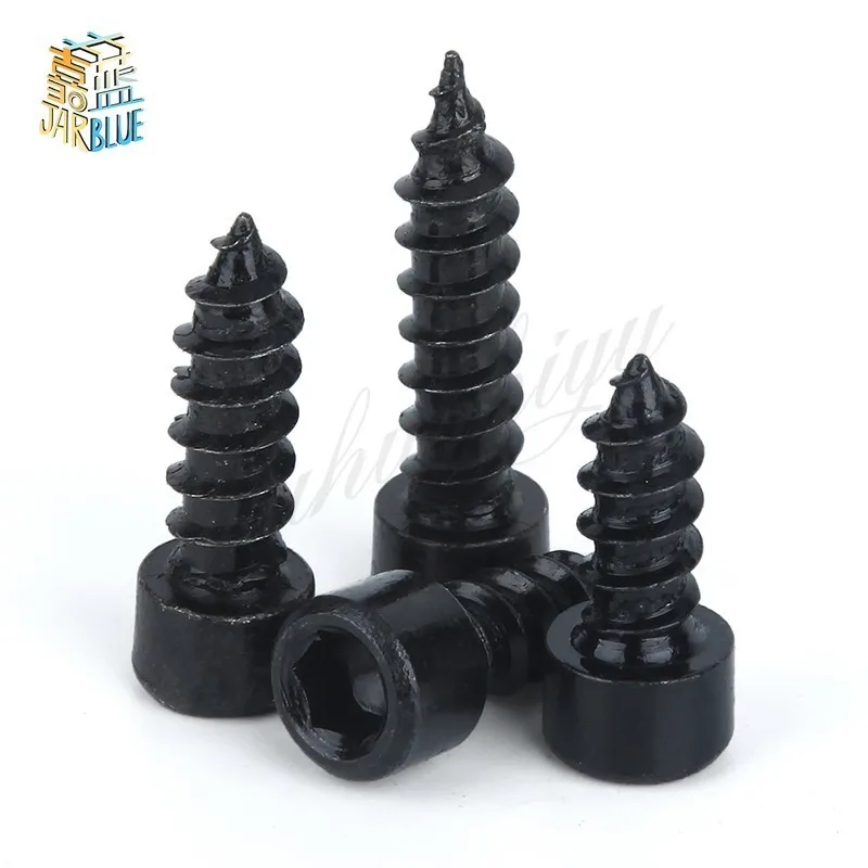 

20pcs Free Shipping M2 M2.6 M3 M3.5 M4 Carbon Steel With Black Hexagon Socket Cap Head Self Tapping Screw Model Screw
