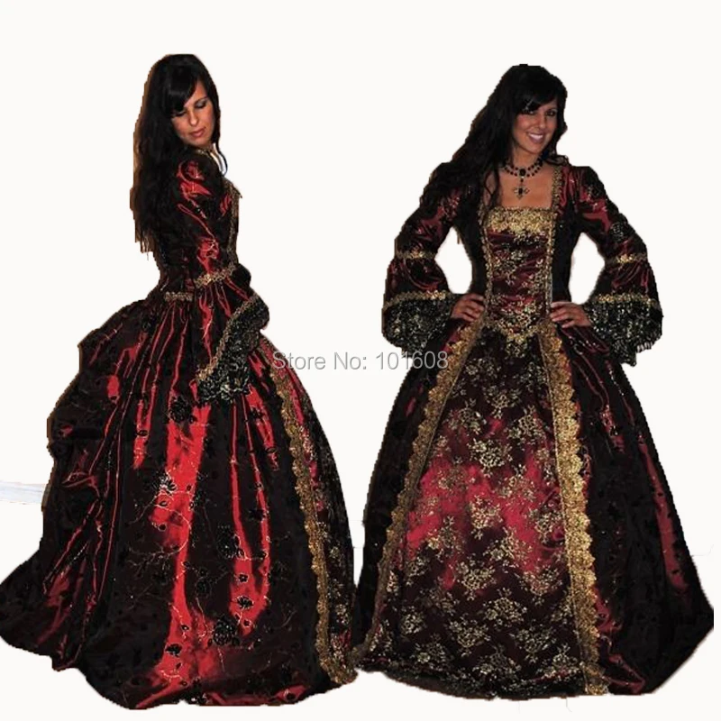 

Tailored!Eras Red Printing Velvet Civil war Southern Belle dress Marie Antoinette Renaissance Historical Scarlett dress HL-505