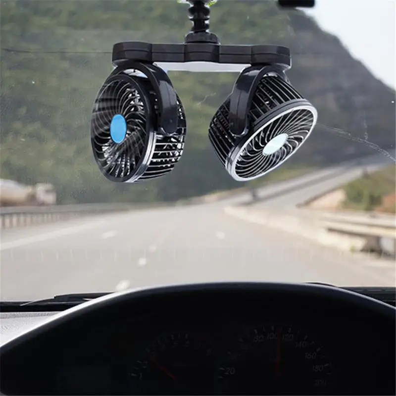 

12V 24V Multi-Functional Cigarette Ignition Car Double-Head Electric Fan Suction Cup Truck Mini Desk Fan