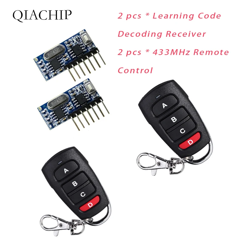 

RF Remote Control Transmitter & 433Mhz Wireless Receiver Learning Code 1527 Decoding Module 4 CH Output Learning Button 2