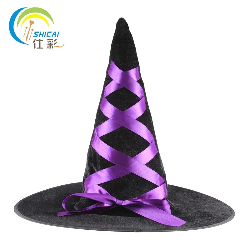 Бесплатная доставка шляпа ведьмы с лентой для костюма на Хэллоуин праздничная