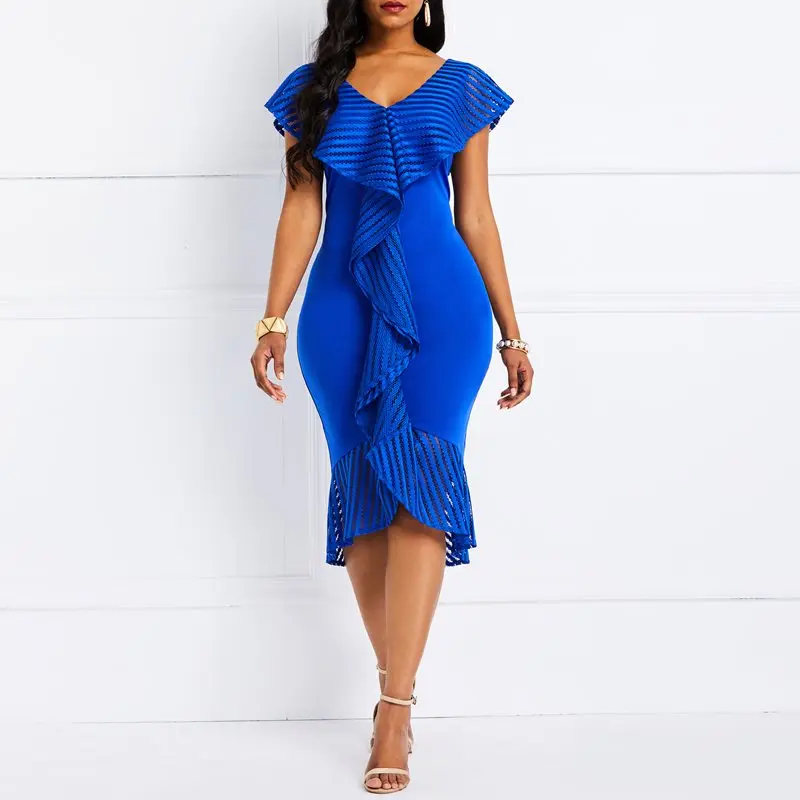 Женские миди платья элегантные сексуальные OL женские синие Русалка Высокая