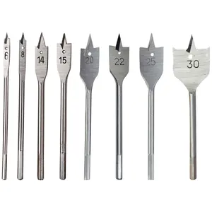 Набор сверл для деревообработки, Высокоуглеродистая сталь, 6-30 мм, плоские сверла