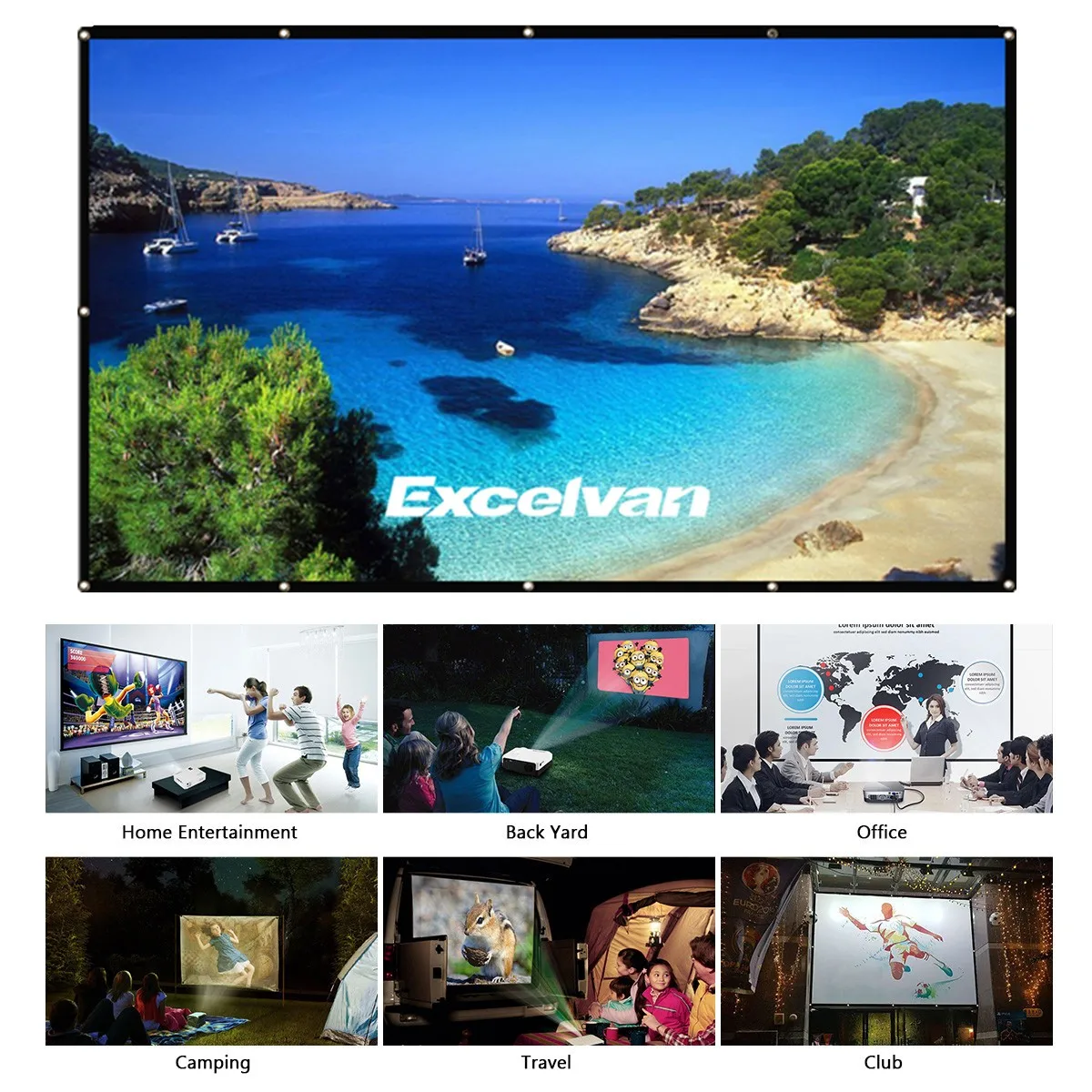 Excelvan 60 дюймов 16:9 складной белый портативный проектор тканевый экран с подвесным