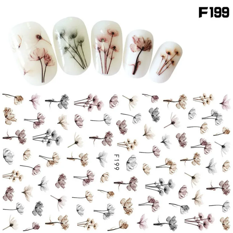 

Watercolor Flowers Nail Art Stickers Ultrathin Decals Nature Blooming Nailart Supplies Cute Manicure Dekors Spring Plants Design