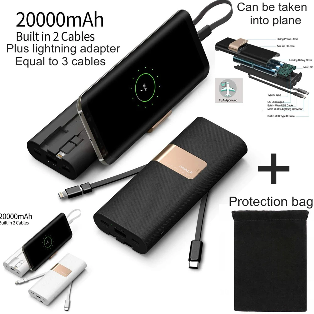 Внешний аккумулятор iWalk 20000 мАч быстрая зарядка QC 3 0 внешний USB C с кабелем Type для