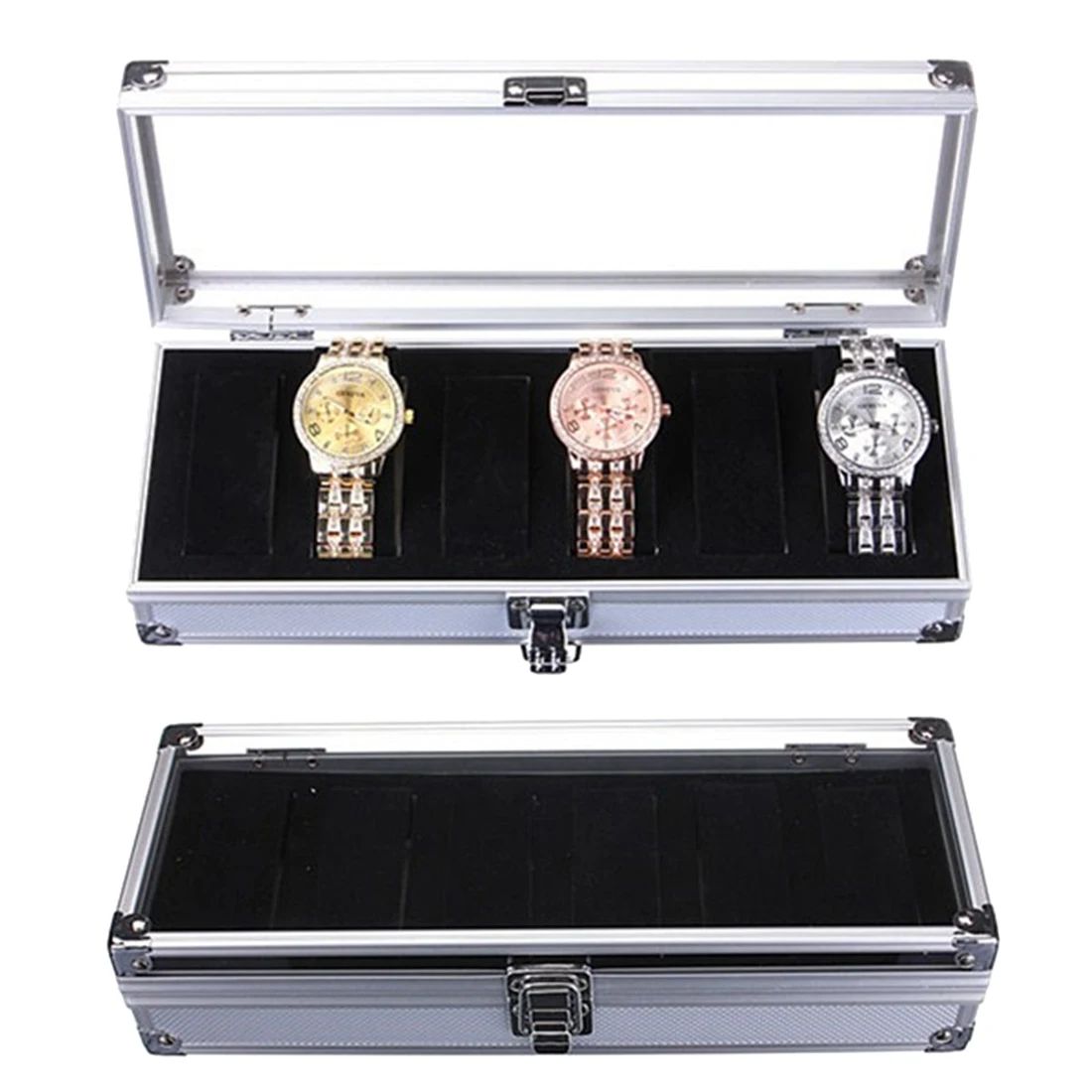 6 сетки алюминиевый чехол для хранения часов браслет Органайзер Дисплей Коробка
