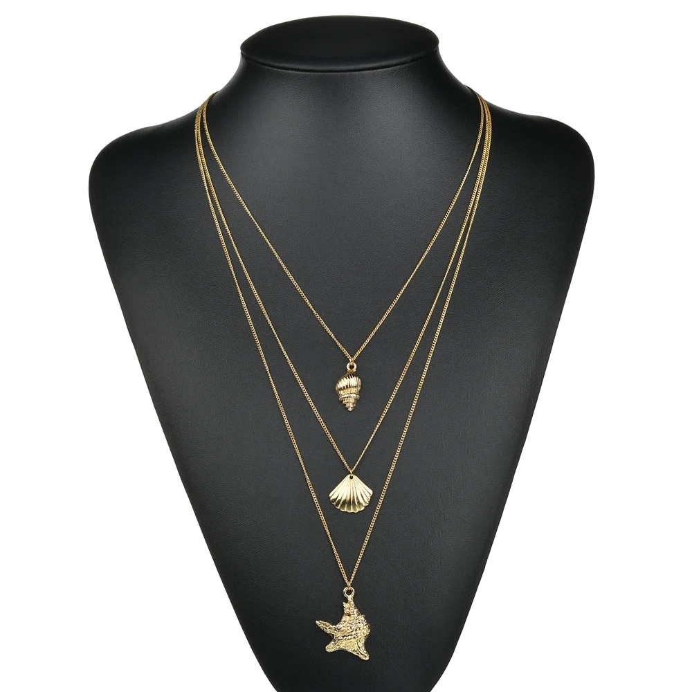 GEREIT 2019 ZA Multi Layered Shell Chokers Necklaces For Women Boho Statement Gold Color Chain Long Necklace Jewelry Accessories | Украшения