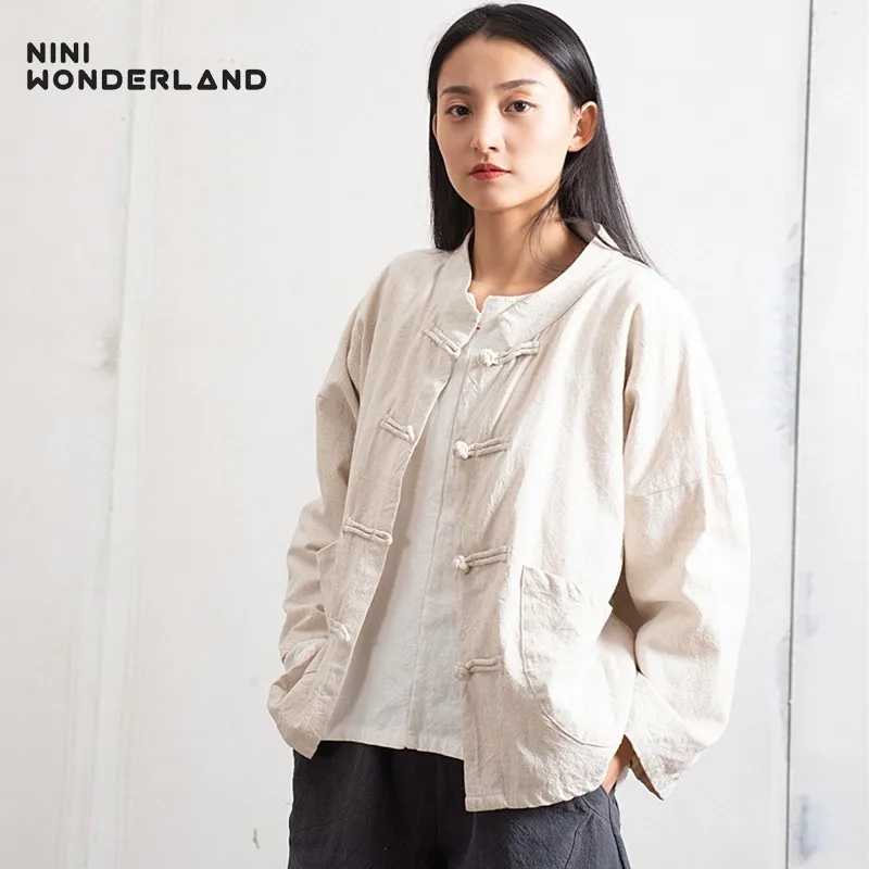 NINI WONDERLAND весенняя куртка пальто в китайском стиле со стоячим воротником