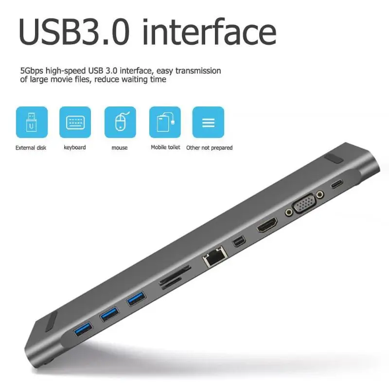 11 в 1 концентратор Тип usb с разъемами типа C и USB3.0 TF HDMI VGA RJ45 дисплейный порт MiniDP док
