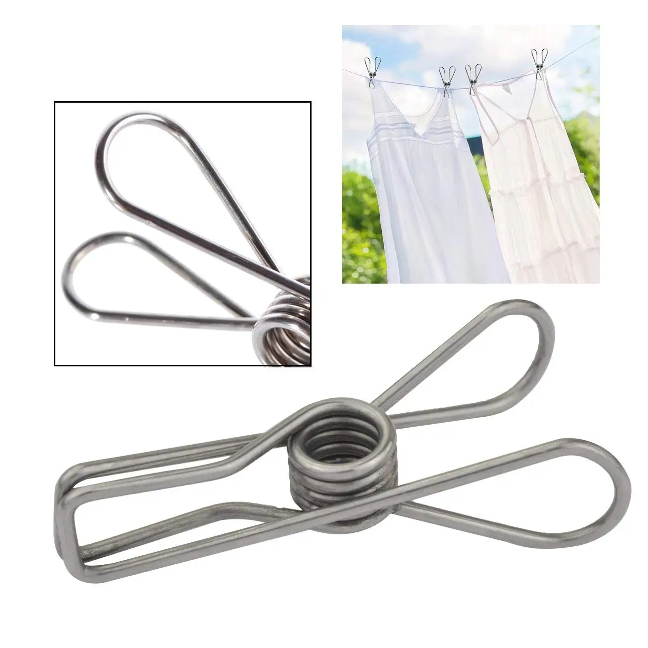 80pcs Stainless Steel Clothes Pins Utility Clips Hooks Clothesline Clip 2.2inch for Outdoor Indoor Drying Home Laundry Office | Дом и сад