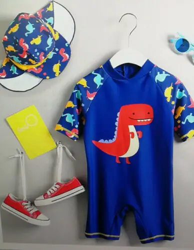 2019 Brand Boys Kids Swimwear Swimsuit Hat UV Sun Protection Dinosaur Costume Summer Holiday Outfit Clothes Bathing Beachwear | Детская