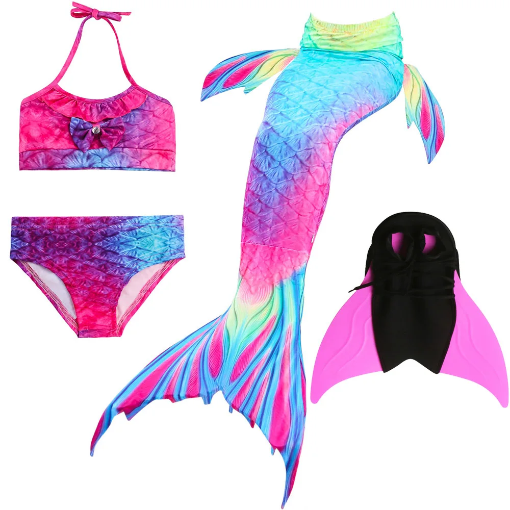 

Bikinis Set 4 Piece Swimmable Children Mermaid Tails With Monofin Fin Girls Kids Swimsuit Mermaid Tail Costume For Girl Swimming