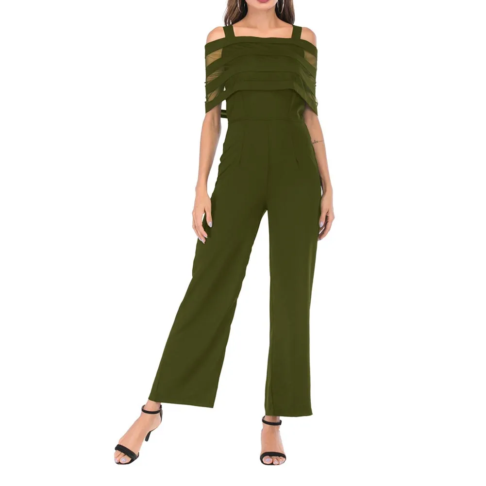Женский комбинезон с открытыми плечами и открытой спиной однотонный|Женские