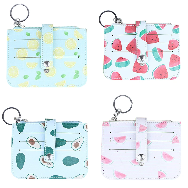 Small Fresh Fruits Change Purse Women PU Skin Bank Transit Card Key Buckle Coin Bag Printing Middle Soft Wallet | Багаж и сумки