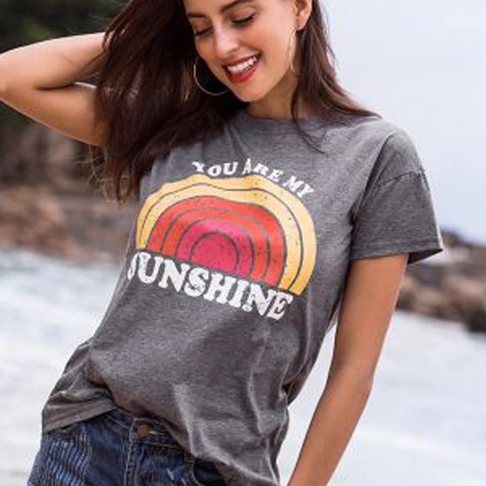 Женская футболка с надписью YOU ARE MY SUNSHINE летняя большого размера из полиэстера