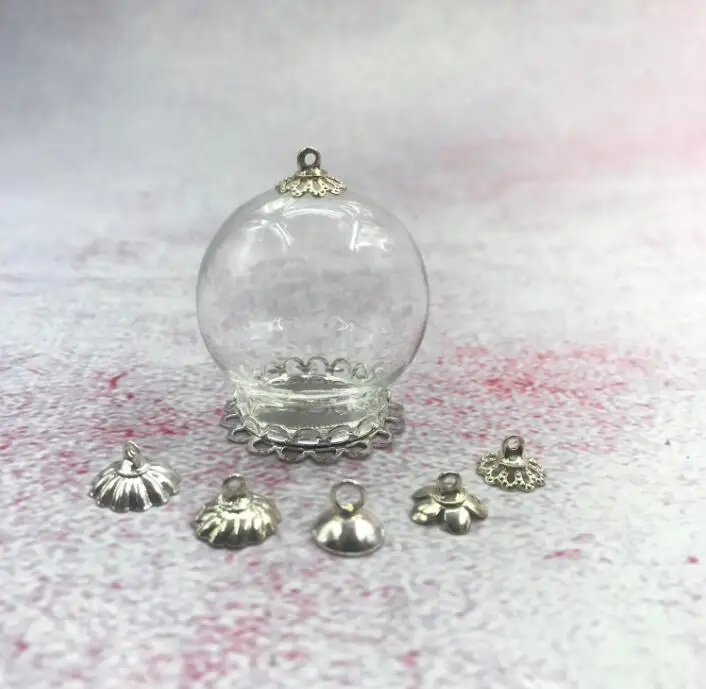 50pcs/lot 30x20mm Glass Globe With Double Lace Base Tray Beads Cap Hollow Vials Bottle Necklace Pendants Finding Decor | Дом и сад
