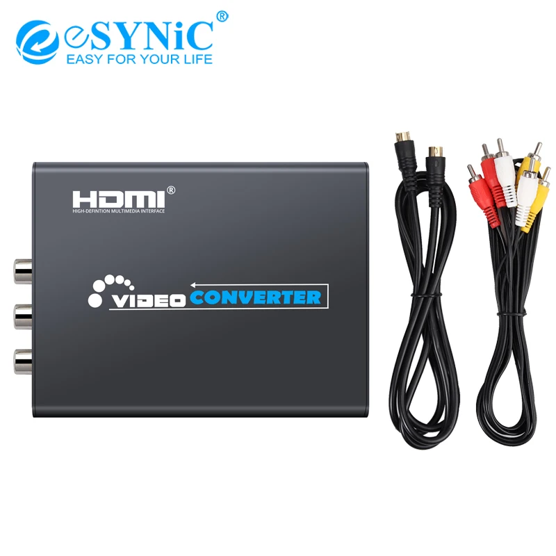 ESYNiC 720p 1080p 3RCA AV CVBS Композитный S Video R/L аудио к HDMI адаптер апскейлер с кабель для DVD VCR