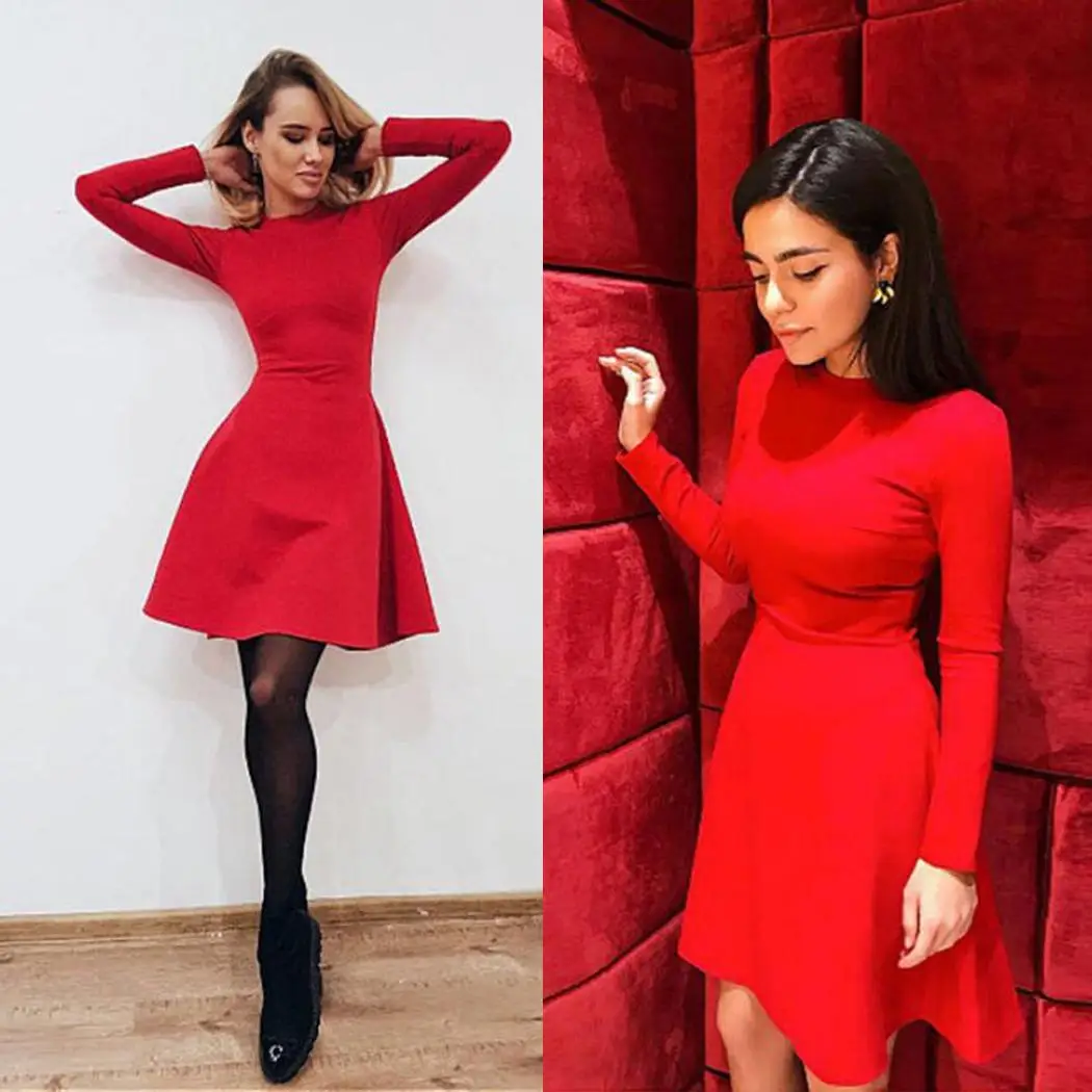 Для женщин Повседневное с длинным рукавом Высокая талия Твердые Тонкий Bodycon мини